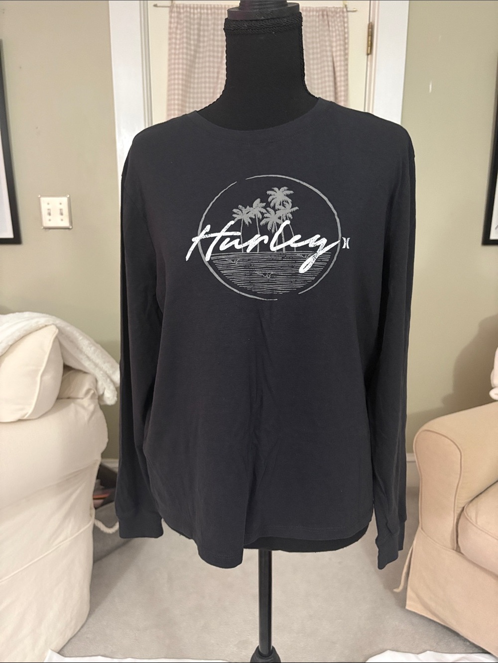 Hurley Black Long Sleeve Tee with White Palm Graphic